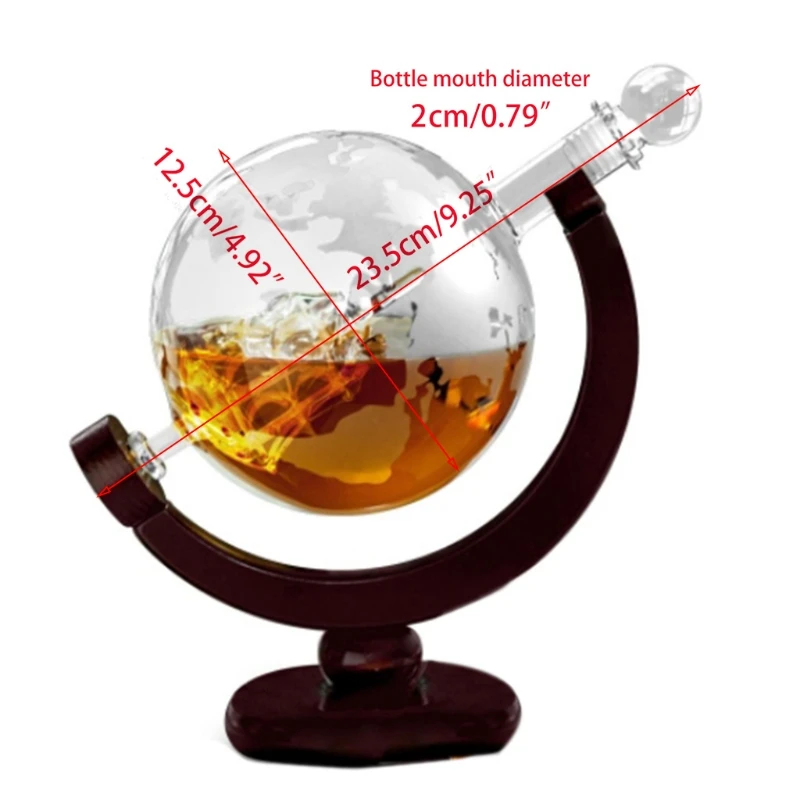 Globe Antique Whiskey Wine bottle Brandy Dispenser With Wood Stand Home Bar  6