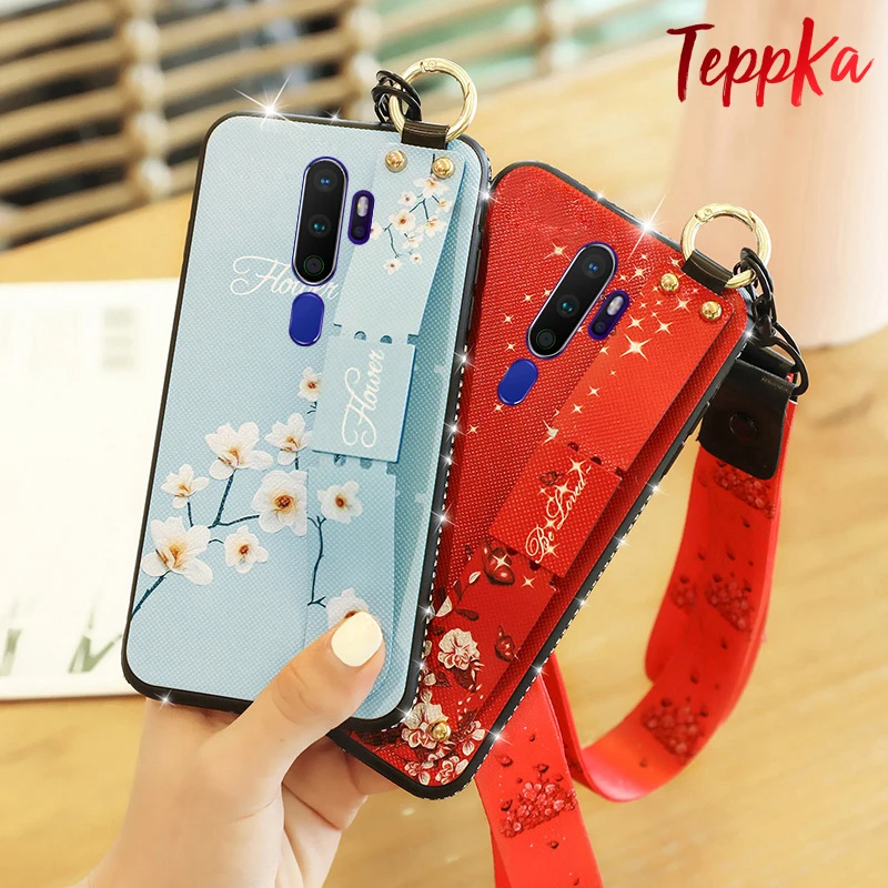 

Teppka For OPPO A9 2020 Case Bling Glitter Strap wristband bracket Cover Case For OPPO A5 2020 Coques
