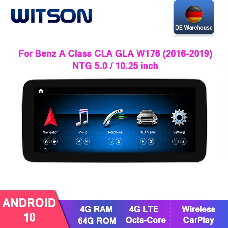 

DE STOCK!WITSON Android10.0 4+64G 4G lte CAR MULTIMEDIA for MERCEDES-BENZ A Class CLA GLA W176 A160 A180 A200 A200 A250 (NTG5.0)