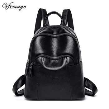 

Vfemage 2019 New Women Backpack Large Capacity School Bag for Students PU Leather Female Backpack Solid Bags Sac a Dos Mochila