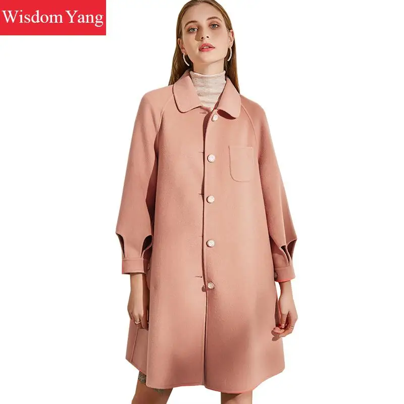 

Winter Coat Women Elegant Sheep Wool Long Oversized Coats Korean Orange Trench Clothe Female Woolen Overcoat Plus Size Outerwear