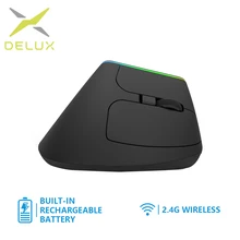 Delux m618d rato vertical ergonômico sem fio recarregável 2.4ghz rato do jogo rgb 1600 dpi ratos verticais para computador portátil
