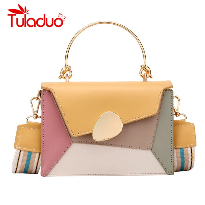 

Chain PU Leather Crossbody Bags For Women 2020 Small Shoulder Messenger Bag Contrast color Lock Design Female Travel Handbags