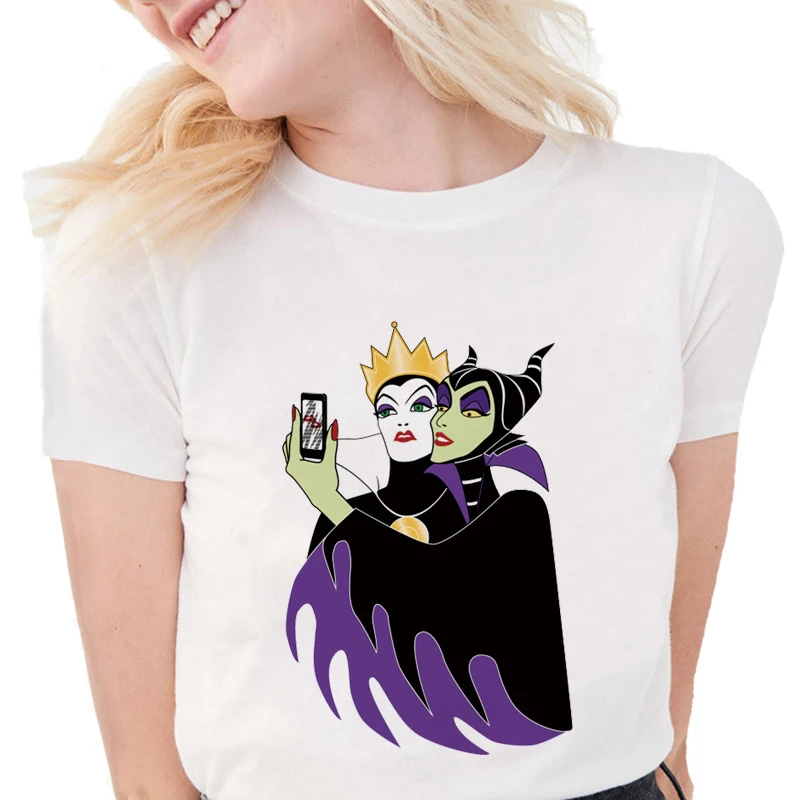 Забавный злодей футболка с селфи maleficent ведьма королева футболки модные женские мягкие хлопковые с коротким рукавом повседневные белые топы футболки