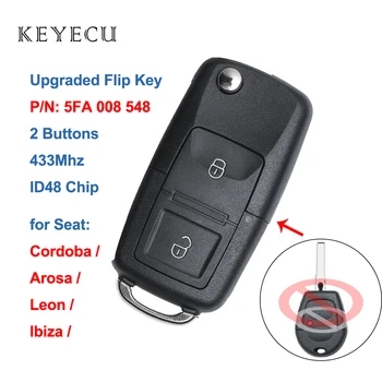 

Keyecu Upgraded Flip Remote Car Key Fob 433MHz ID48 for Seat Ibiza Cordoba Arosa Leon 2002-2009 P/N: 5FA 008 548