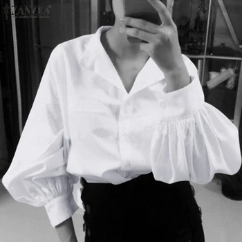 

ZANZEA Stylish Women's Lantern Sleeve Blouse 2020 Spring Solid Shirts Casual Button Down Blusas Female Chemise Oversized 5XL
