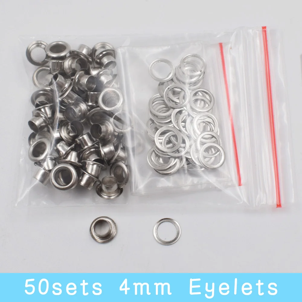 50sets 4mm 50 комплектов Серебряных 3,5 мм/4 мм/4,5 мм/5 мм/6 мм/8 мм металлических люверсов для одежды DIY аксессуары для одежды для кожаных бирок/колпачков/сумок/ремней для обуви - Цвет: 50sets 4mm