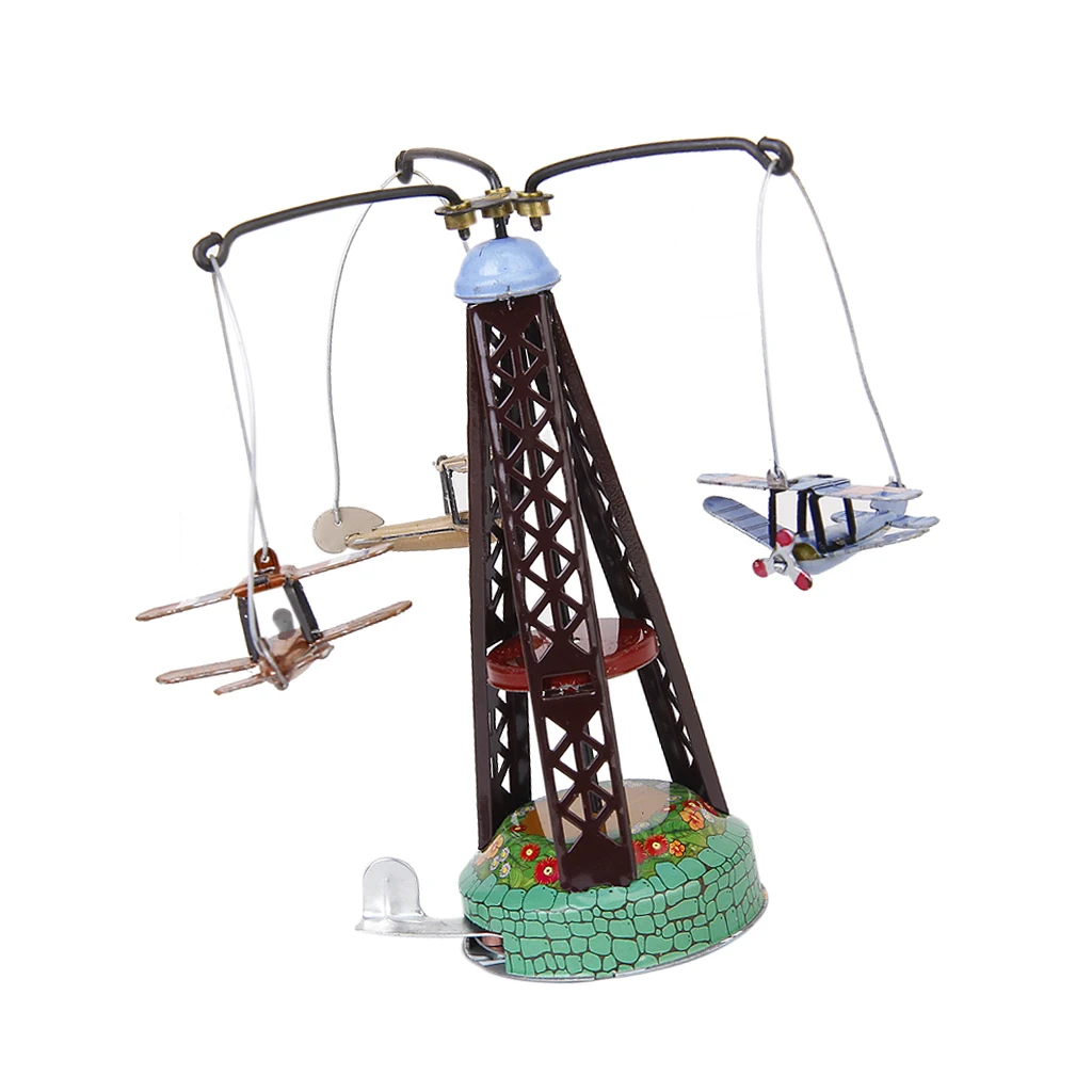 5 inch Retro Clockwork Tin Toy Carousel Airplane, Home/Office/Desktop/Bookshelf Decorations