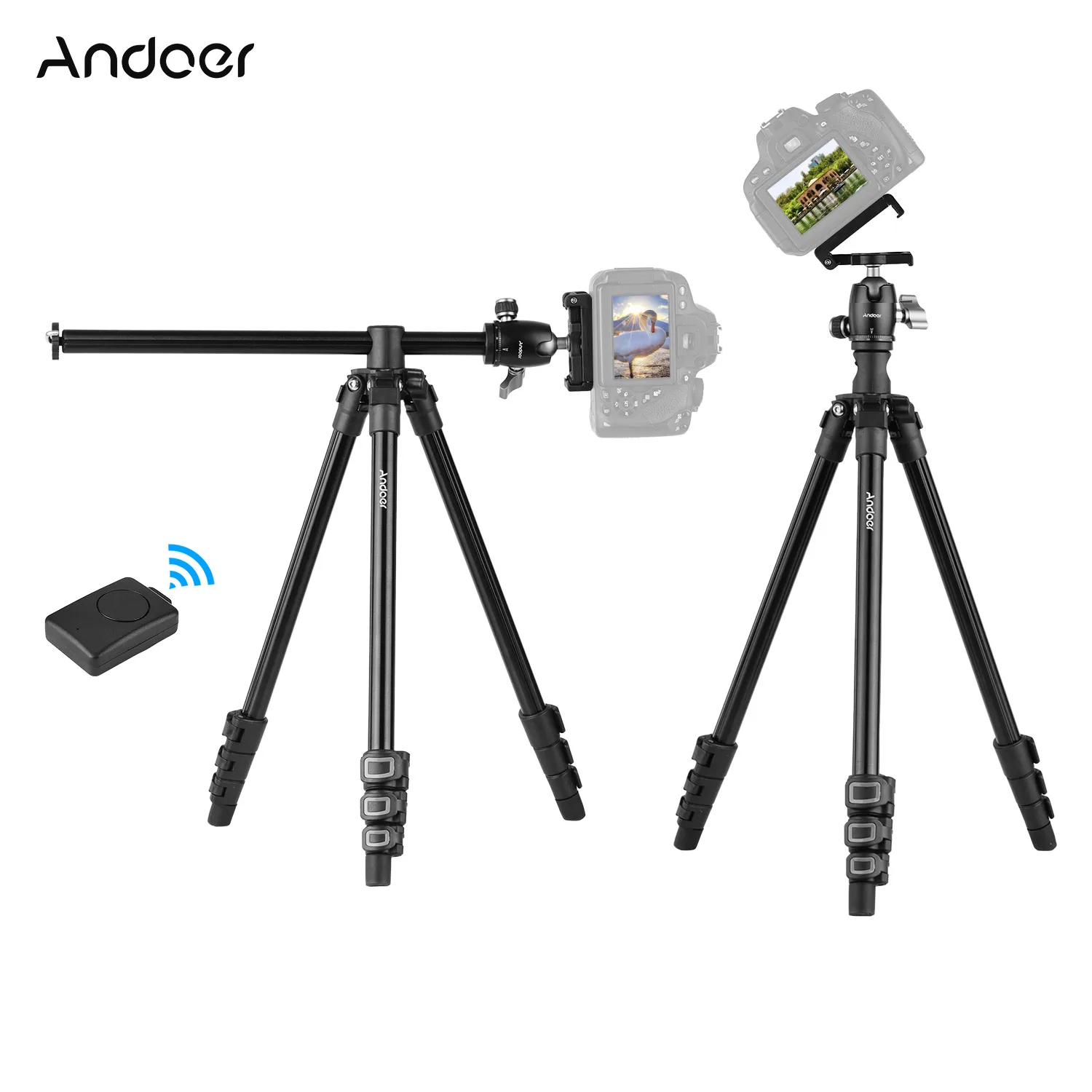Andoer Q160H Portable Camera Tripod Horizontal Mount Professional Travel with Remote Control for Phone | Электроника