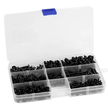 

340Pcs Pan Head Tapping Screw Cross Head M3/M4/M3.5/M4.8 Self Tapping Screw Set Assortment Kit Black Furniture Carbon Steel