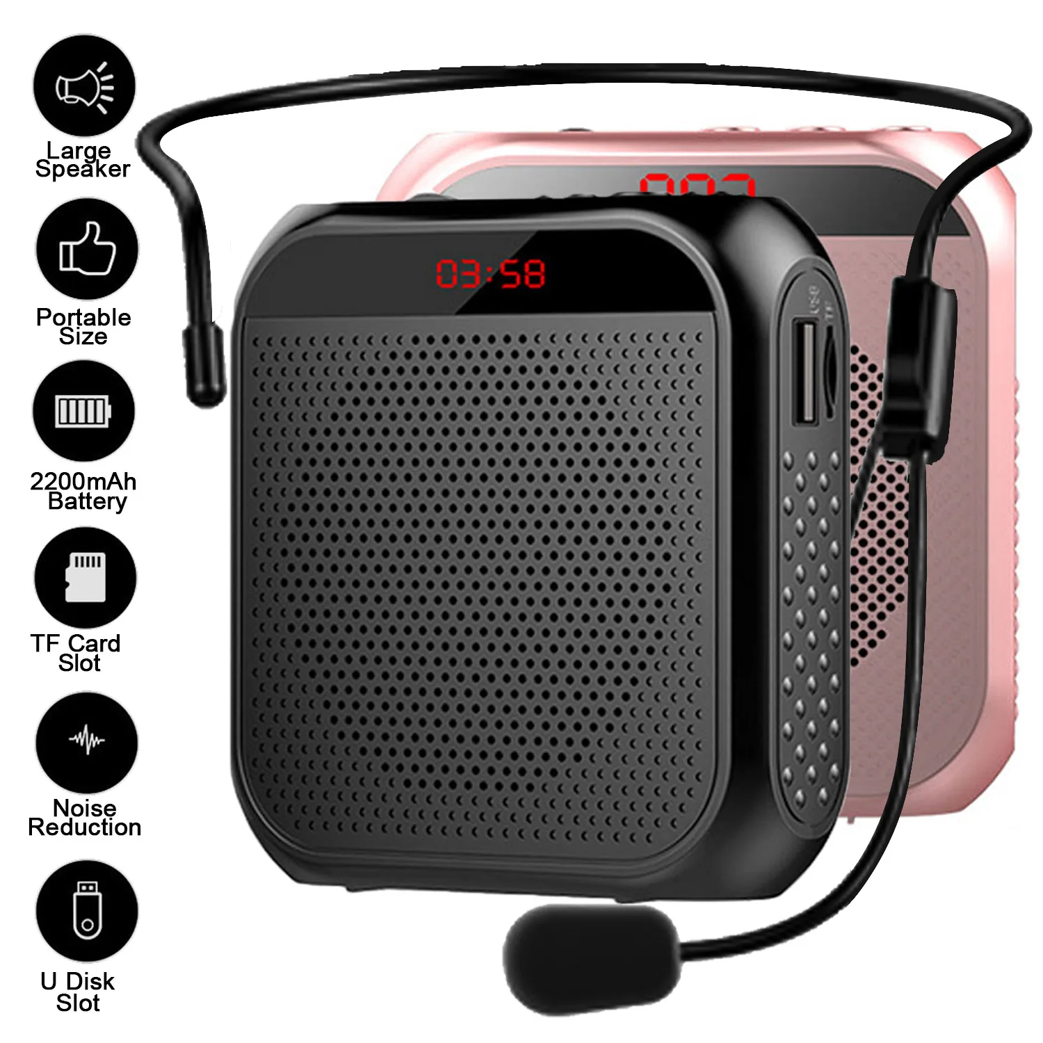 Gosear 5W 2400mAh amplificador de voz portátil profesores altavoz de voz Personal portátil multifuncional con pantalla de micrófono para guía de reunión de voz