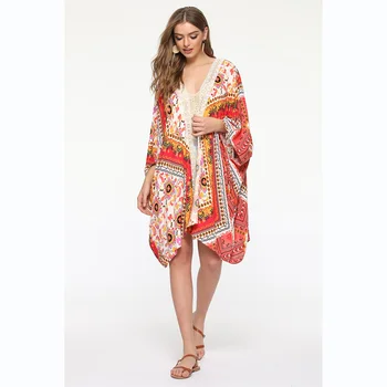 

Sale Sexy Women Bohemian Smock Floral Beach Outer Wear Summer Ladies UV-Protection Cardigan Summer Beach Swimming Pool Cover-Up