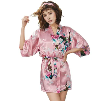 

Women Sexy Mini Wedding Robe Three Quarter Sleeve Robe Gown Sleepwear Nightgown Casual Satin Soft Homewear Loose Night Dressing