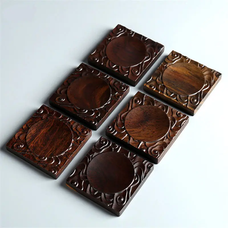 Tea Cup Mat Vintage Wooden Tea Coaster Square Heat Resistant Drink Mat Table Tea Coffee Non-slip Ceremony Accessory