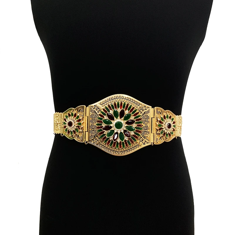 Cinturones de oro marroquí de talla grande para mujer, de cintura con diamantes de imitación, forma flor, joyería étnica para boda, caftán musulmán|Joyería corporal| - AliExpress