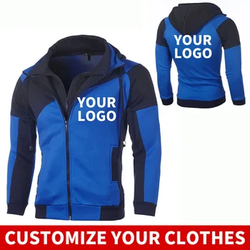 

Men Sweatshirt Logo Jacket Sweatshirts Double Zipper Hoodie Cotton Pullover Sports Wear Coat SA-8