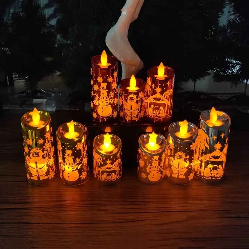 Санта-Клаус маленькая свеча палка креативная Рождественская имитация маленькая свеча ветровая лампа резьба рождественские украшения