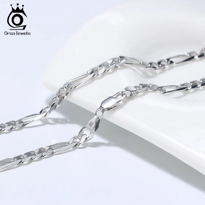 Italian Solid Sterling Silver Figaro Link Chain Necklace 925 Silver Chain  UNISEX