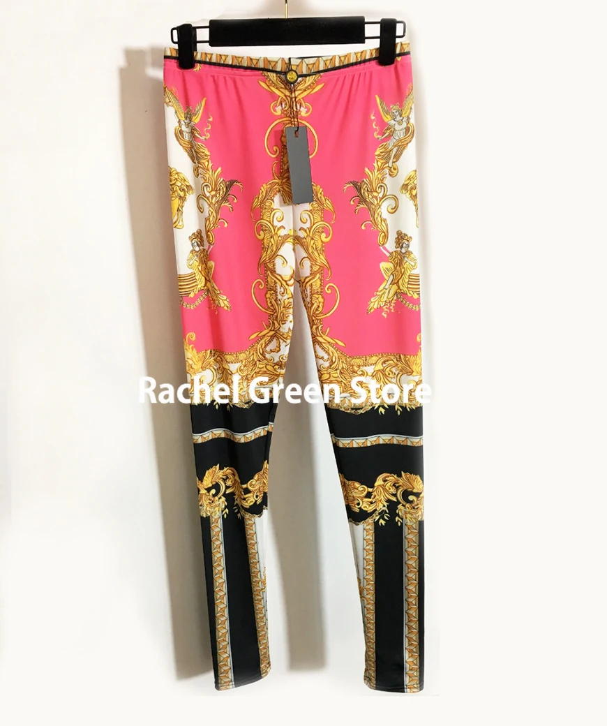 luxury designer two piece outfits for women branded high end vintage classic ethnic print short sleeve tshirt and sexy leggings