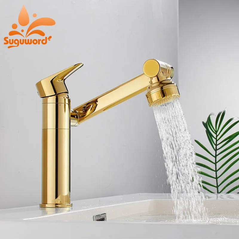 Медная вращающаяся раковина зеркальная для ванной комнаты смеситель с золотым