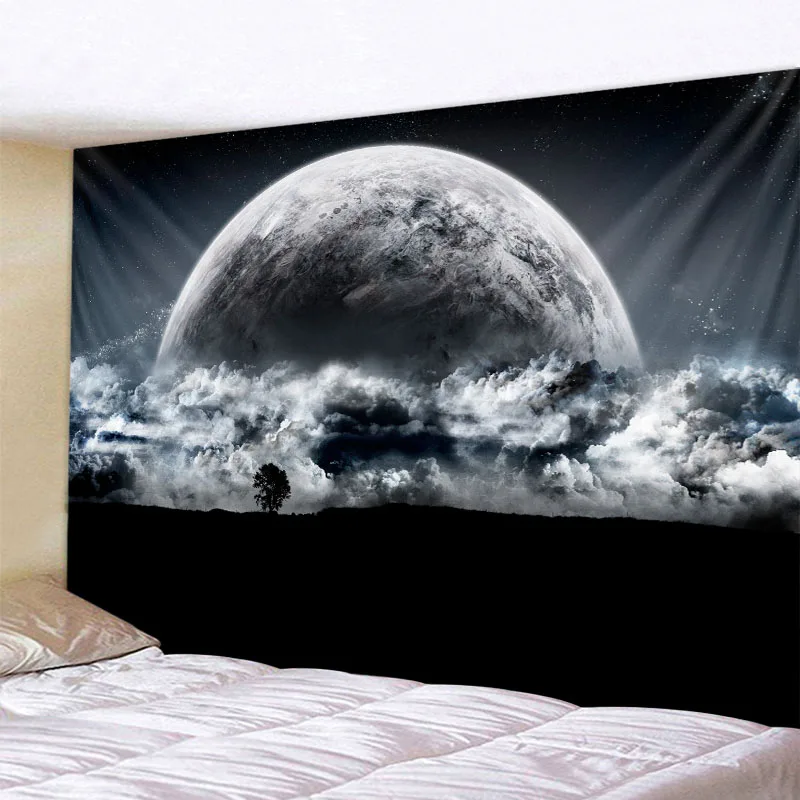 Milky Way Night Sky Tapestry Moon Night Starry Sky Landscape Tapestry Bohemian Psychedelic Home Living Room Bedroom Decoration Tapestry Decor