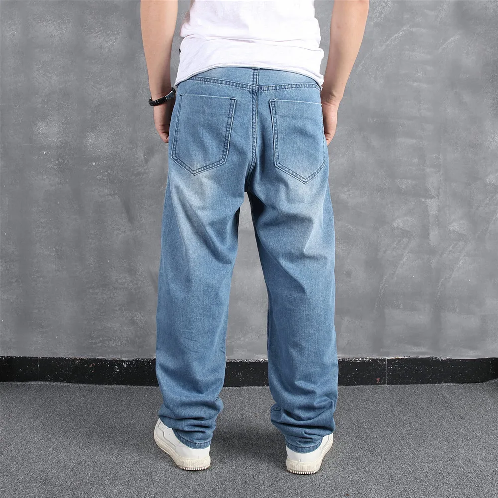 Light Blue Men S Jeans Pants Plus Size Baggy Hip Hop Loose Skateboard Denim Jean Trousers Streetwear Plain Solid Jeans For Men Jeans Aliexpress