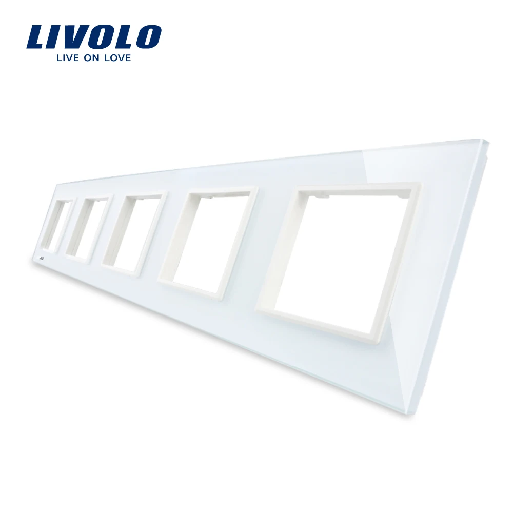 White-Logo Livolo роскошные 4 цвета Кристалл Стекло переключатель панель, 364 мм* 80 мм, стандарт ЕС, пятикратное стекло панель для розетки C7-5SR-11 - Цвет: White-Logo