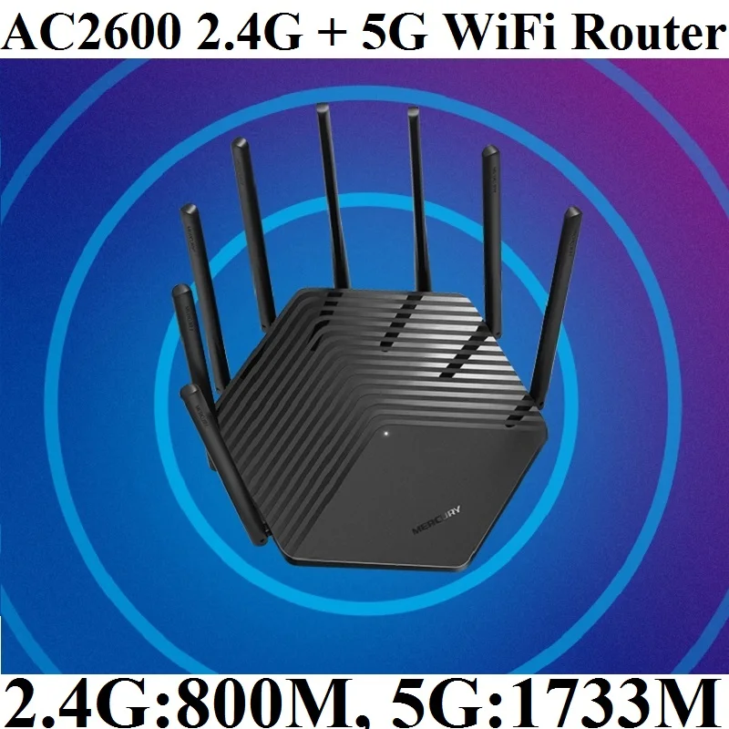 

Chinese Firmware, 8 Antennas Wireless Router 802.11AC Double bands, 2.4GHz 800M + 5GHz 1733M, 4 ports Gigabit AC2600 Huge WiFi