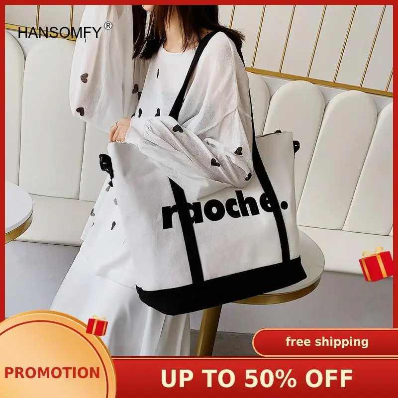 

2020 New Style Big Bag WOMEN'S Bag Korean-style Fashion Canvas Bag Fashion Lettered Shoulder Bag Large Capacity Shoulder Handbag
