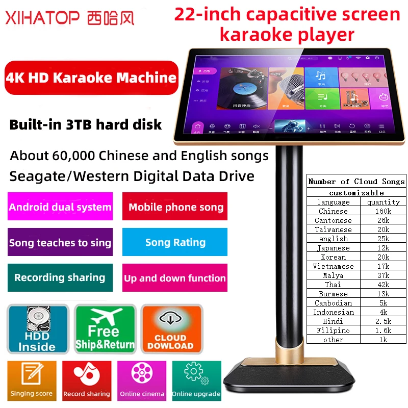 XIAHTOP22HomeKTVSingKaraokePlayerMachineAndroidwith3TBHDD