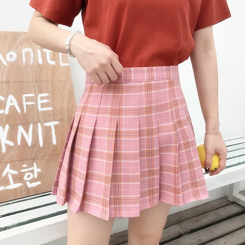 Юбка Harajuku большого размера новая Корейская клетчатая юбка женская на молнии, с завышенной талией Студенческая Женская плиссированная клетчатая юбка Мини Сексуальная юбка