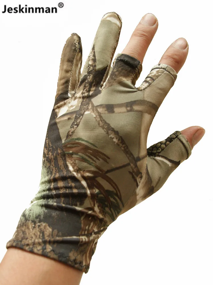 Summer Sun Protection Anti-Skid Fishing Gloves Three Finger Cut Mitten Ultra Thin Breathable Bionic Camouflage Hunting Gloves