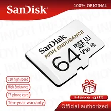 Placa alta da resistência do cartão de memória de sandisk que monitora 32 gb 64 gb cartão microsd sdhc/sdxc class10 u3 v30 tf para a monitoração video