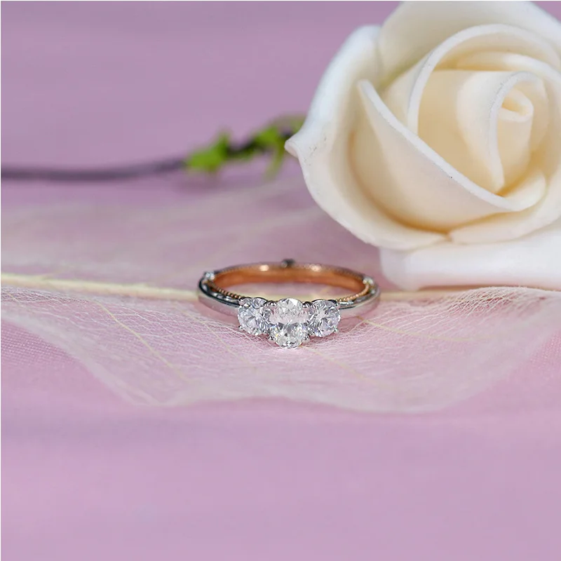 Doveggs Lab Created CVD бриллиантовое кольцо 14K белое и розовое золото 1.2CT центр 4mm-4.5X6mm-4mm DEF цвет овальный бриллиант кольцо для женщин