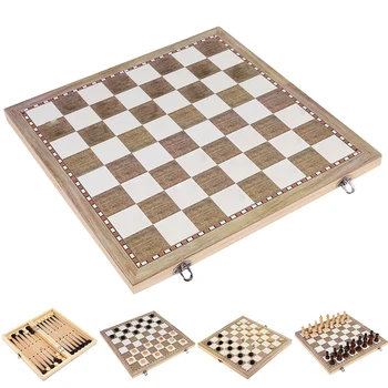 

3 In 1 Portable Toy Wooden Travel Foldable Backgammon Beginner Kids Learning Chess Board Set Gift Entertainment Games Adult