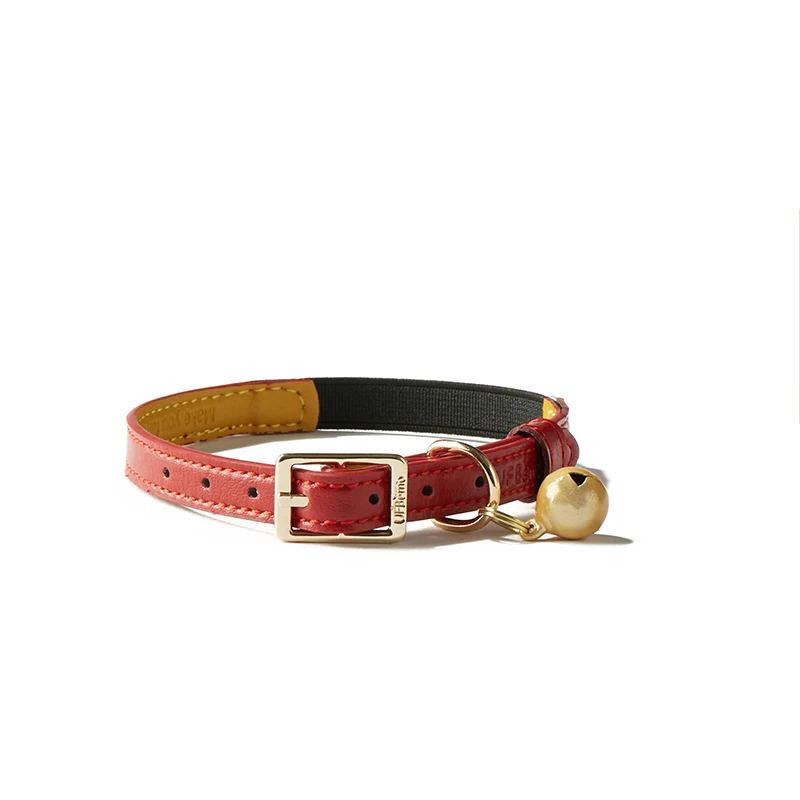 collar red yellow UFBemo персонализированный ошейник для кота на резинке с колье с колокольчиками мягкие из искусственной кожи ошейники для домашних животных роскошные безопасности котенок маленькая собака чихуахуа - Цвет: collar red yellow