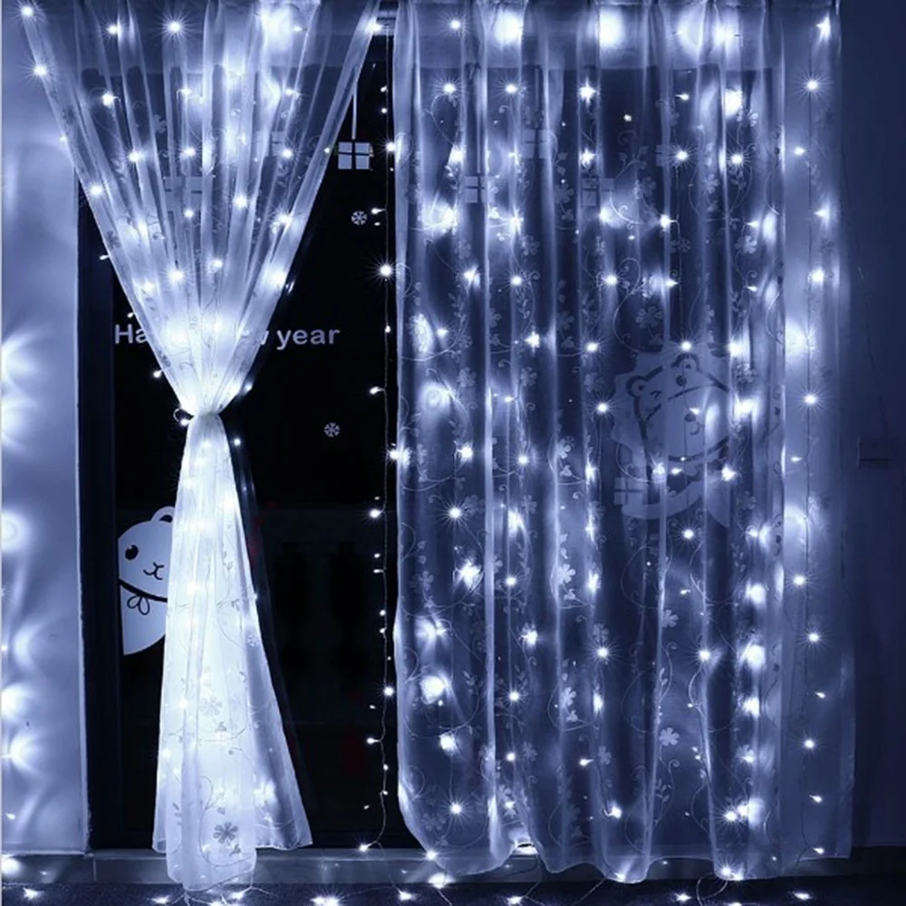 Светильник-Гирлянда для занавесок, сказочный светильник, струны для рождественской свадебной вечеринки, 9 цветов, 3M x 3M, 300-светодиодный, 8 режимов, водонепроницаемый пульт дистанционного управления