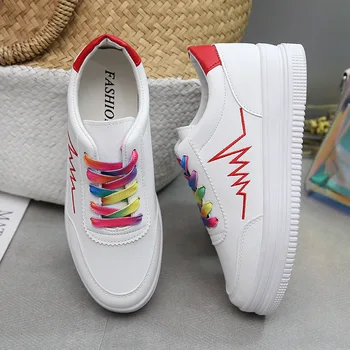 

New Woman Platform Sneakers Breathable Casual Shoes Woman Fashion vulcanization flat Ribbon Ladies White shoes кроссовки женские