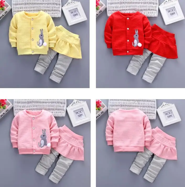 Baby girl clothes spring and autumn cotton thick warm set casual cartoon cute rabbit set baby long-sleeved baby girl two-piece Baby Clothing Set cheap