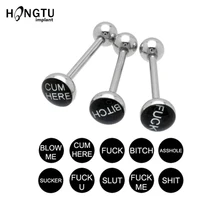 10 шт./лот, грубые буквы, логотип, пирсинг, кольца штанги для языка, бар, нержавеющая сталь, пирсинг для тела, ювелирные изделия для сексуальных девушек, женщин, 14 г