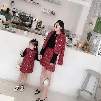 

Kids Embroidery Dress Linen Mother Daughter Dresses Red Baby Christmas Dress for Girl Children Family Matching Clothes Outfits