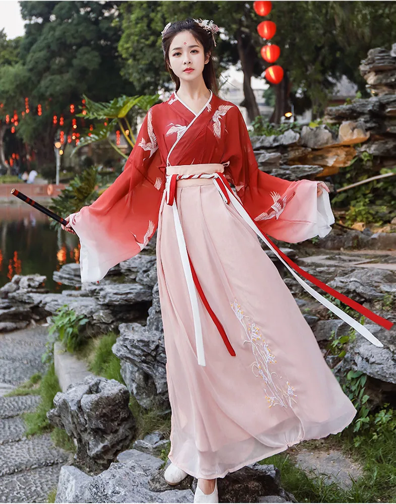  Xianhe Hanfu Women Chinese Style Ancient Costume Traditional Hanfu Folk Dance Stage Performance Clo