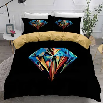

Diamond Bedding Set Doona Bedroom Decor Hypoallergenic Quilt Cover Black Background 1PC Duvet Cover Pillowcase Dropship