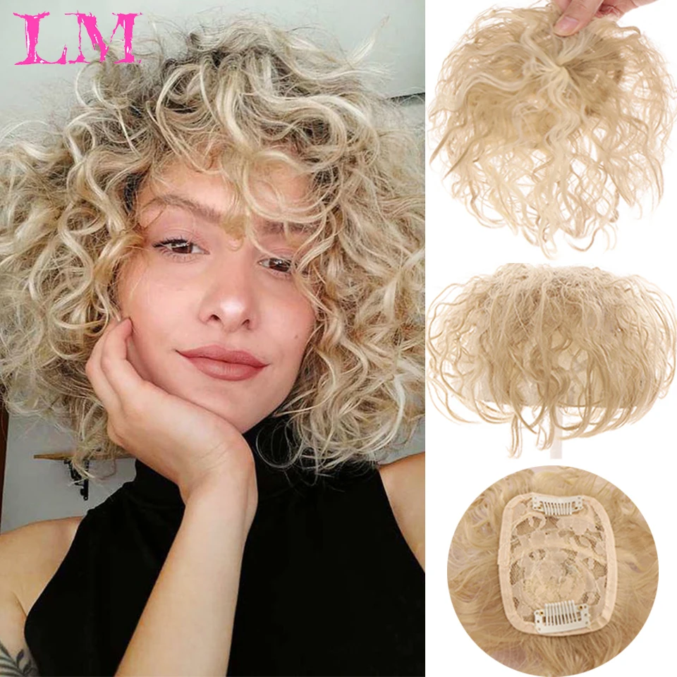 Lm Nero Marrone Capelli Ricci Top Toupee Clip In Estensioni Dei Capelli Sintetici Sostituzione Chiusura Parrucche Parrucche Con Frangia Donne