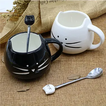 

Fashion 1PC Cat Ceramic Spoons Stainless Steel Cartoon Ice Cream Sugar Tea Dessert Soup Coffee Stirring Spoon Couple Dinnerware