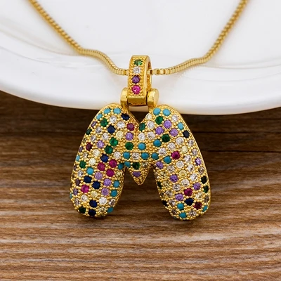 A-Z 26 Letters CZ Zirconia Pendant Necklace for Women Cute Rainbow Initials Name Necklace Fashion Party Wedding Jewelry