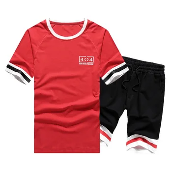 

2020 Men Casual Set Summer Short Sleeve T shirt and Loose Shorts Tracksuit Sets Fashion 2 Pcs Striped Letter Sportwear Gymwear