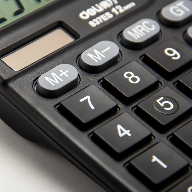 Deli Calculator Large Size 837ES Calculator Financial Accounting 12-Bit Solar Dual Power Deli Calculator