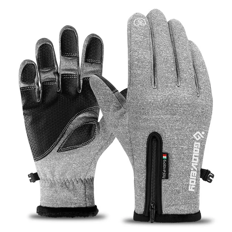 Gray Gloves 5 Размер морозостойкие унисекс водонепроницаемые зимние перчатки велосипедные пушистые теплые перчатки для сенсорного экрана холодную погоду ветрозащитные противоскользящие - Цвет: Gray Gloves