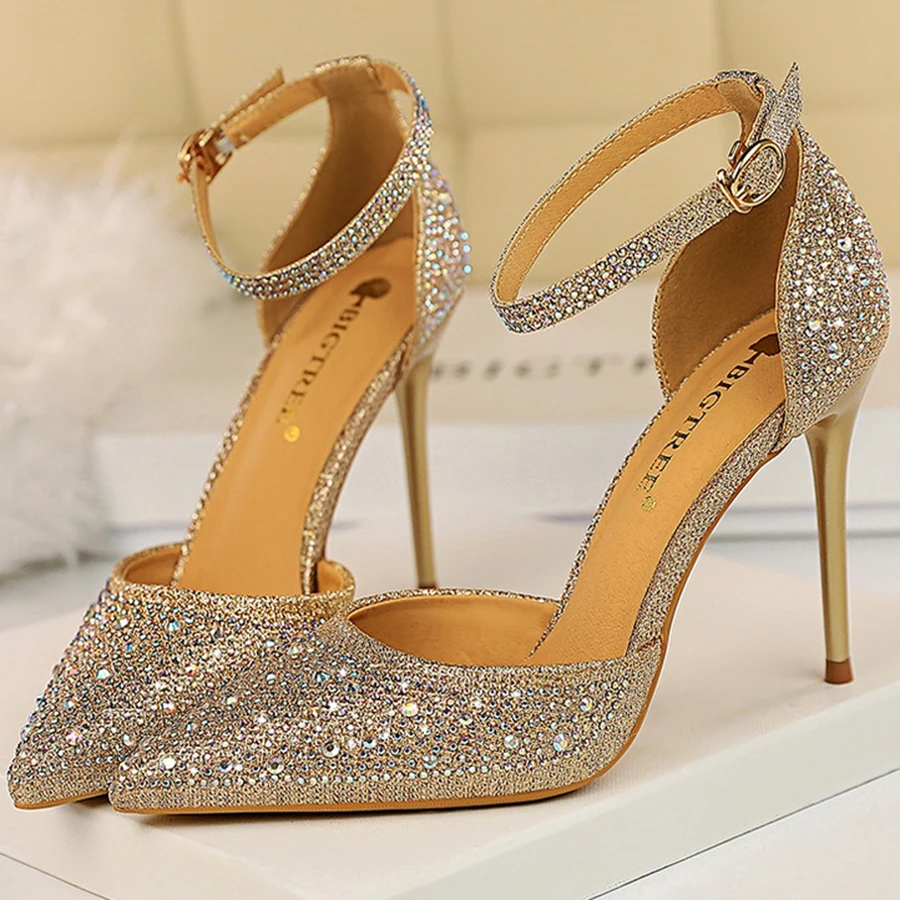 2020 Sexy Vrouwen 10Cm Hoge Hakken Maat 40 Sandalen Bruiloft Scarpins  Glitter Fetish Stiletto Crystal Gold Heldere Pompen Partij schoenen|Hoge  Hakken| - AliExpress